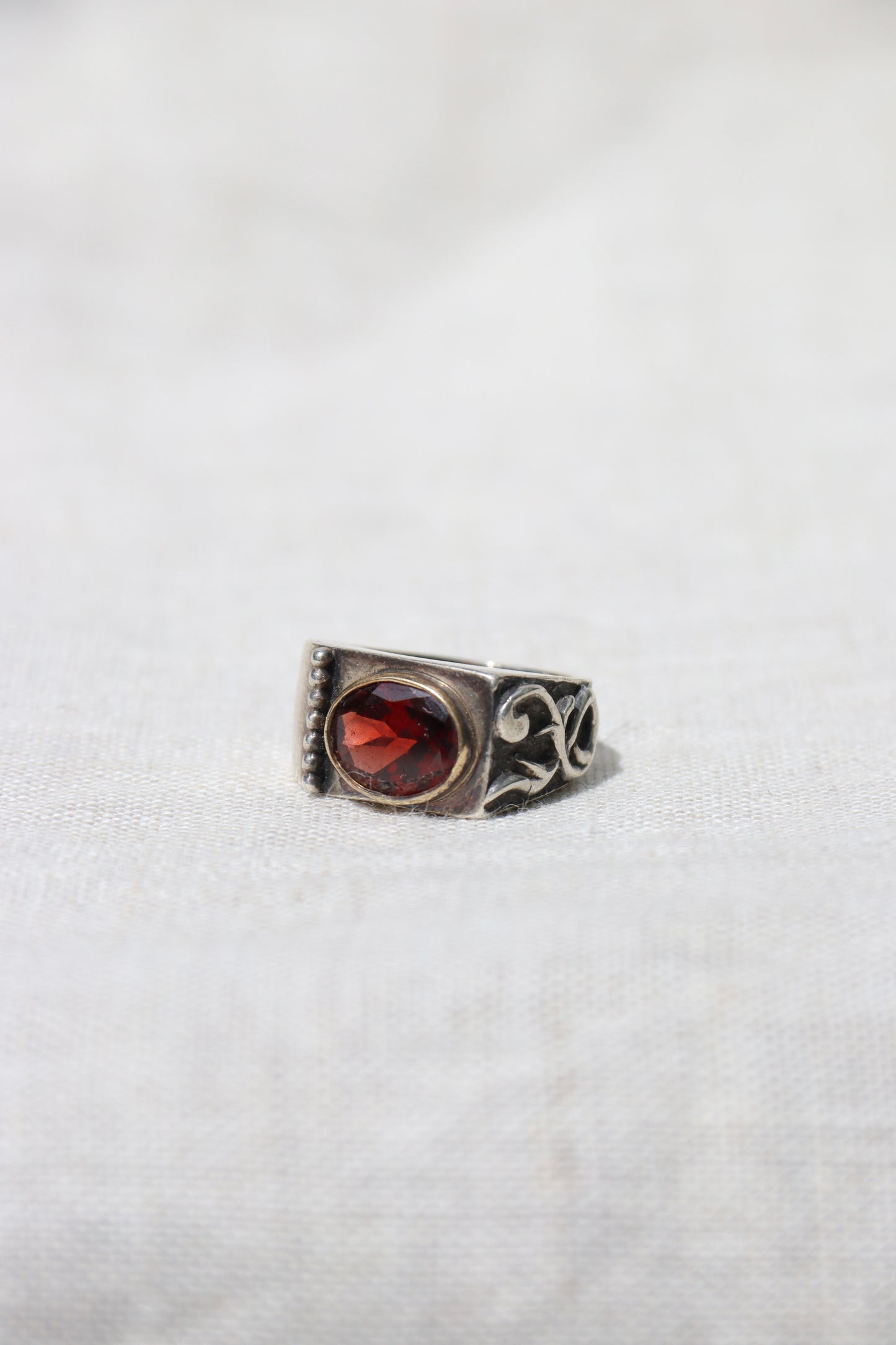 Sterling Silver Garnet Ring with 18k Gold Details
