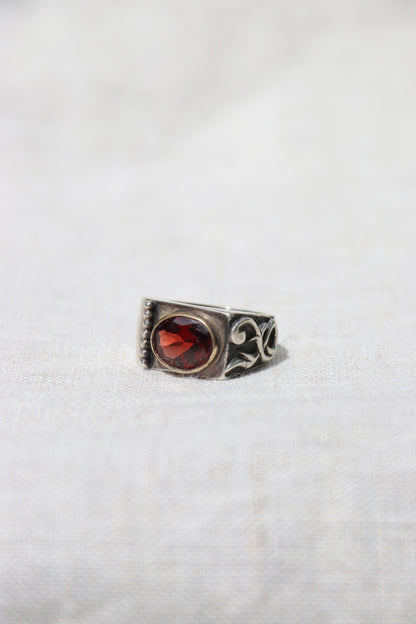 Sterling Silver Garnet Ring with 18k Gold Details