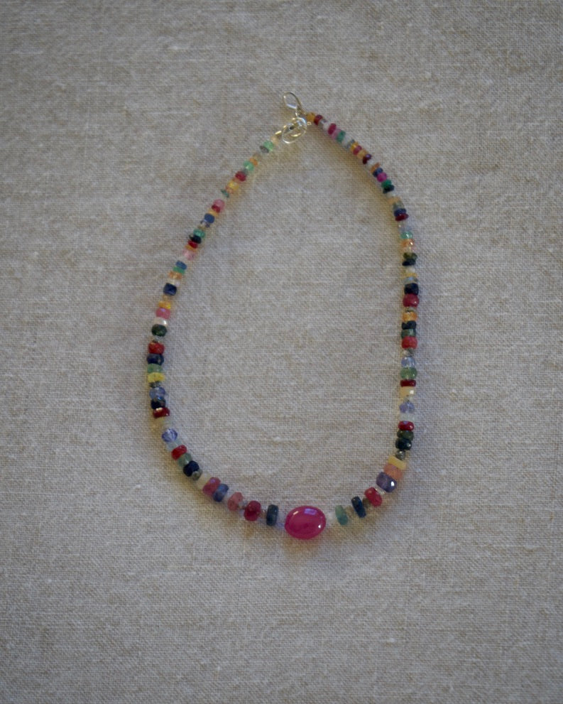 Multi Gemstone Bead Bracelet with Sterling Clasp