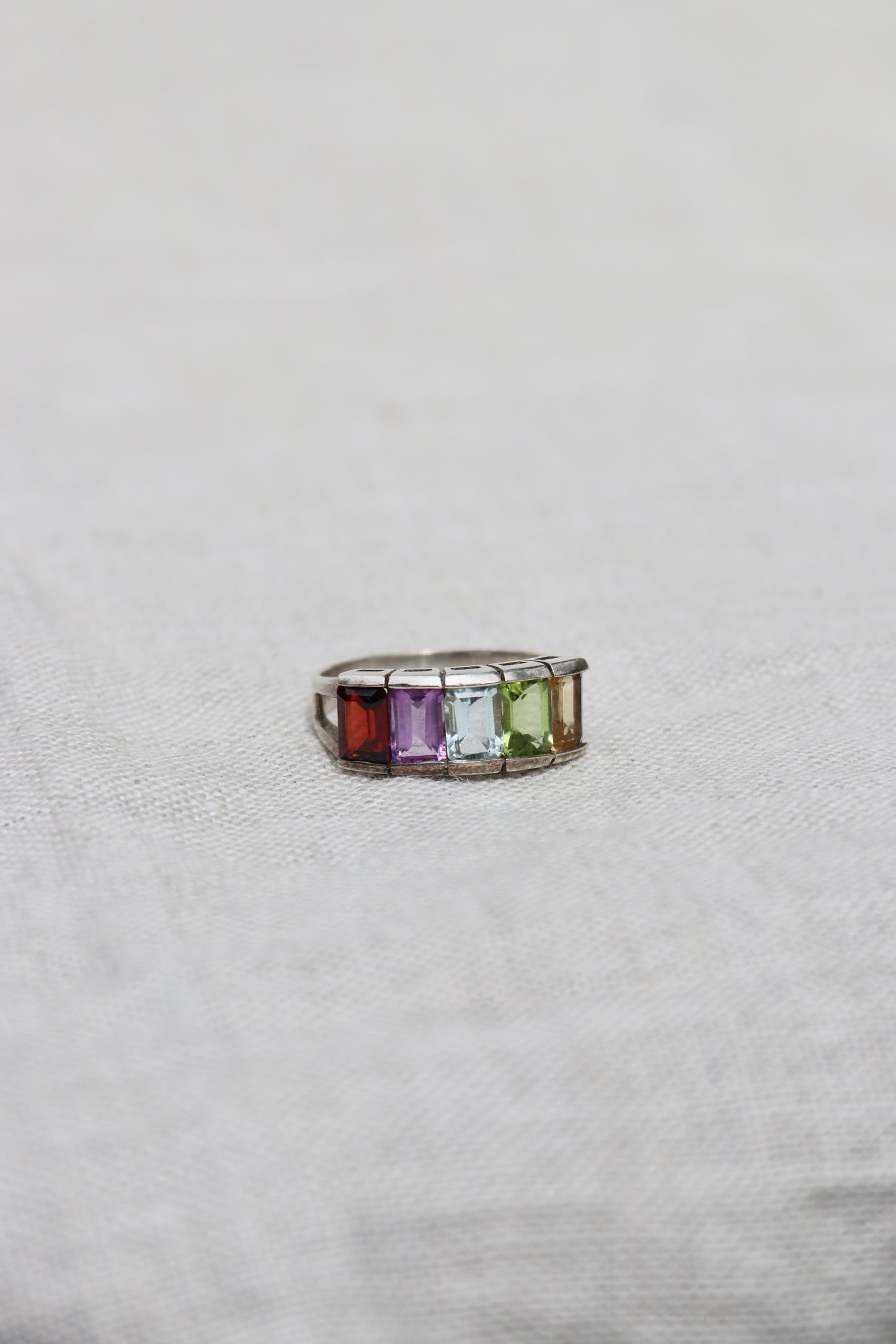 Sterling Silver Rainbow Gemstone Ring