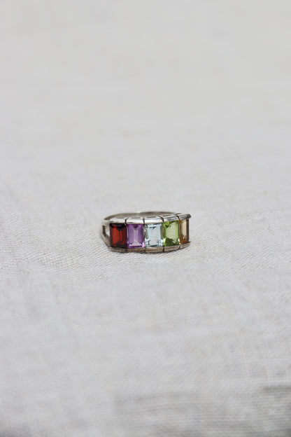 Sterling Silver Rainbow Gemstone Ring