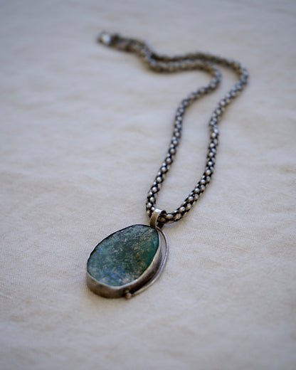 Sterling Silver Necklace with Roman Glass Pendant