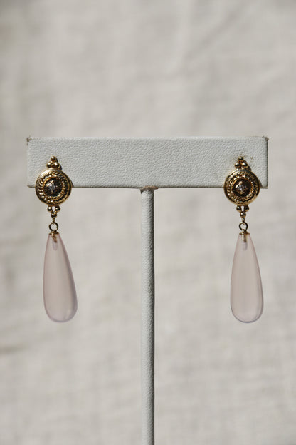 Rose Quartz and Diamond Earrings - 14K Yellow Gold