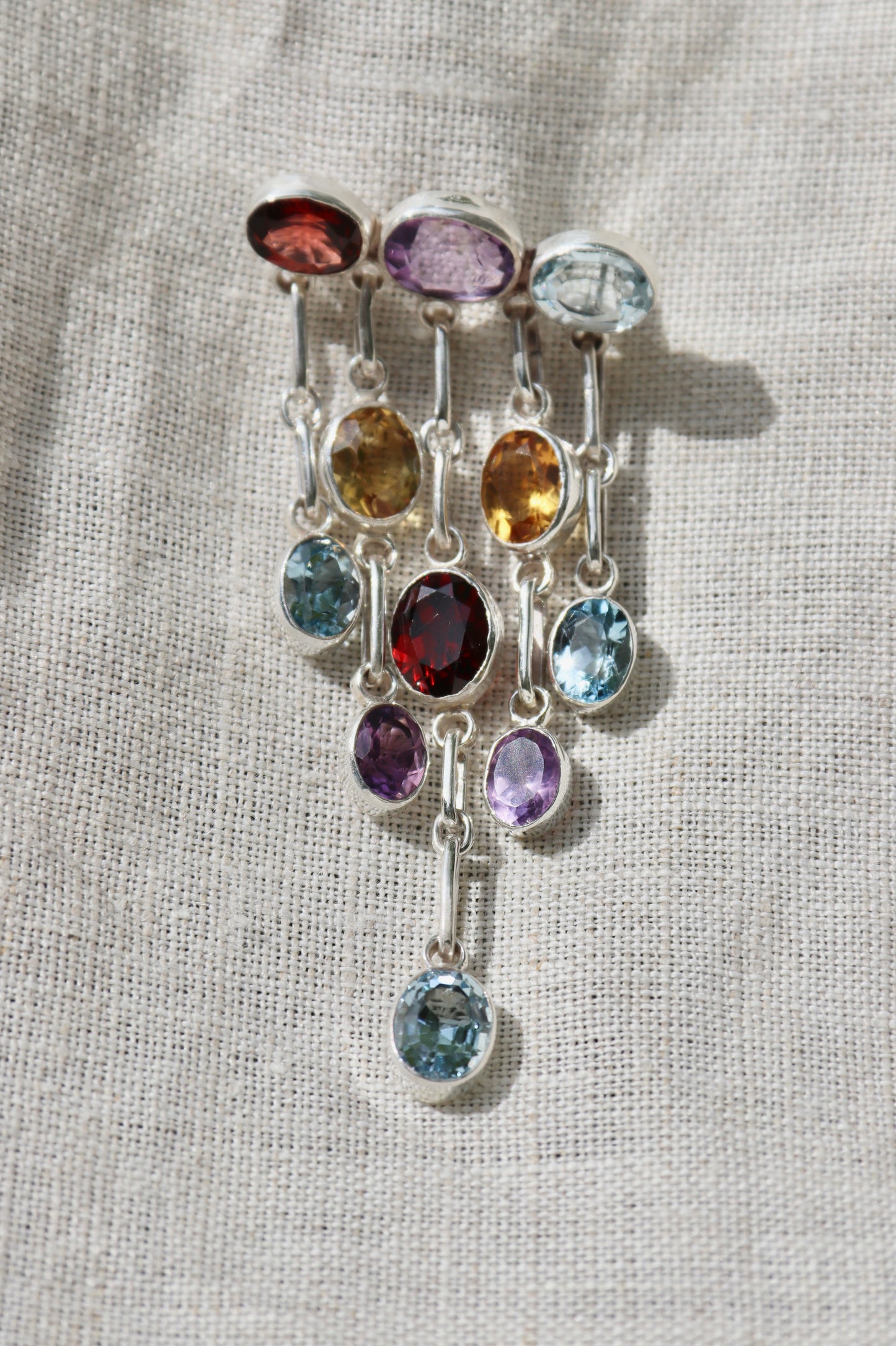MultiGemstone Drop Pin - Sterling Silver