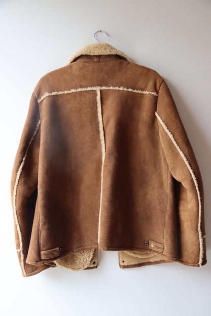 Lucky Brand Brown Leather Faux Shearling Mid-Length Jacket