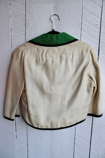 Vintage 60s Green and Cream Matching Jacket and Top Set