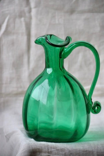 Vintage Dark green hand blown glass pitcher