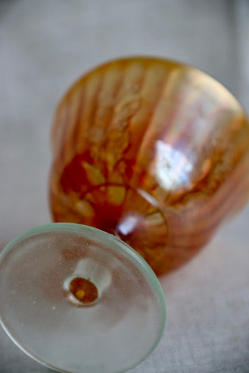 Orange Iridescent Glass Goblet