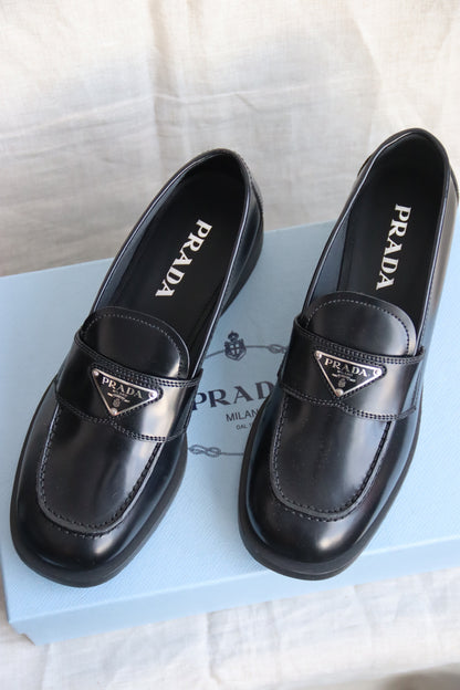 Prada Black Patent Leather Loafers - 7.5