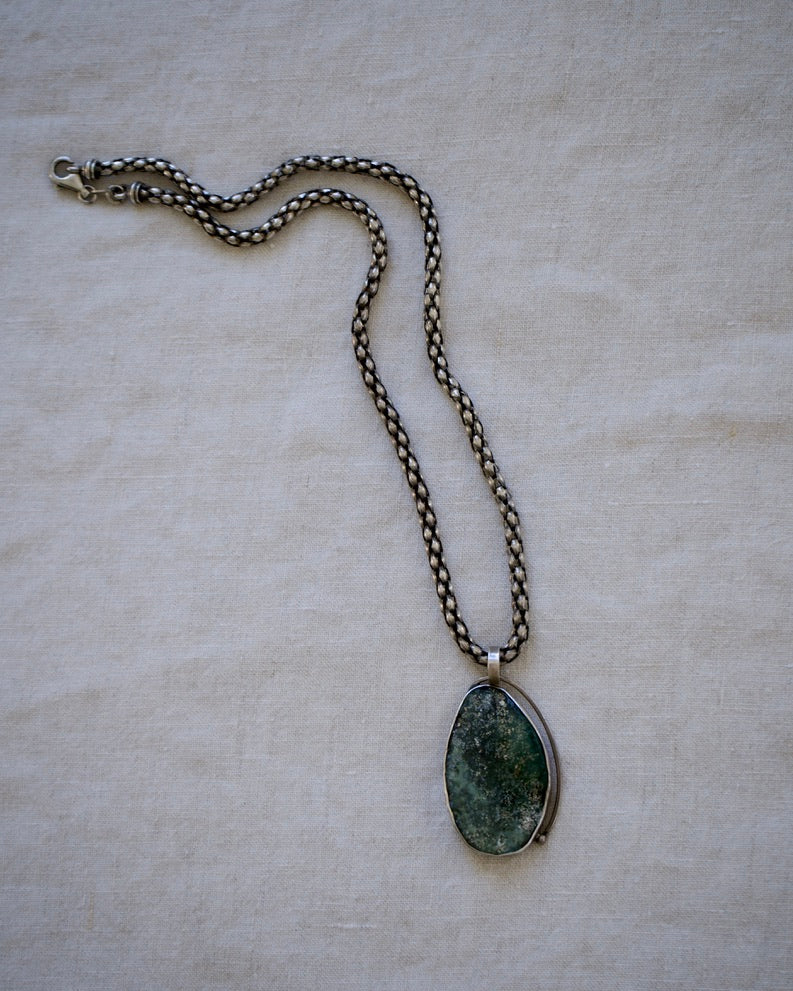 Sterling Silver Necklace with Roman Glass Pendant