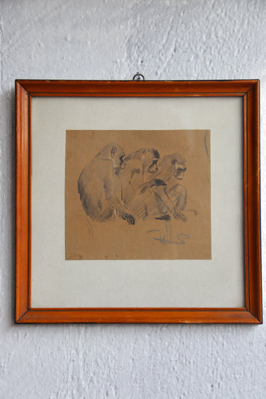 three monkeys drawing