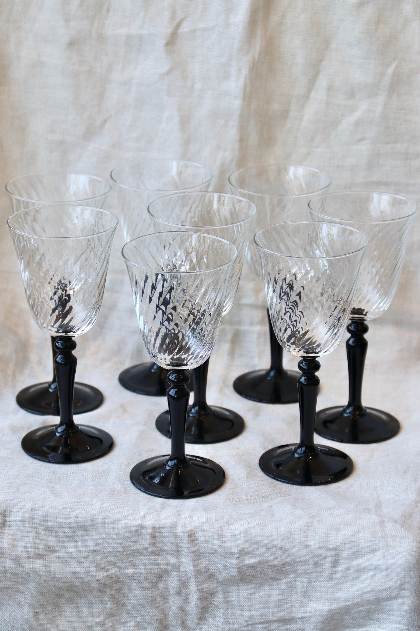 Set of 8 Black Stem Glasses