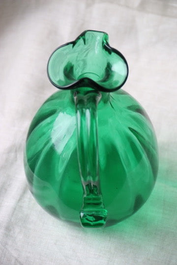 Vintage Dark green hand blown glass pitcher