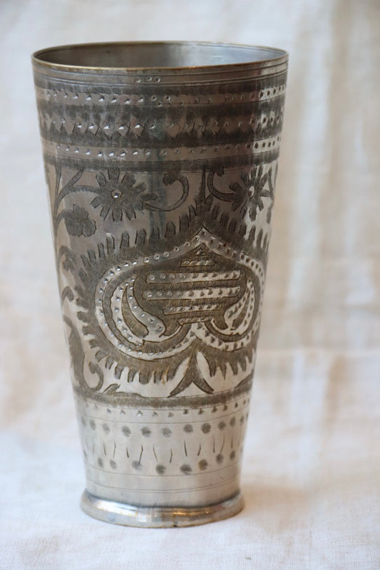 Indian hand-engraved metal tumbler