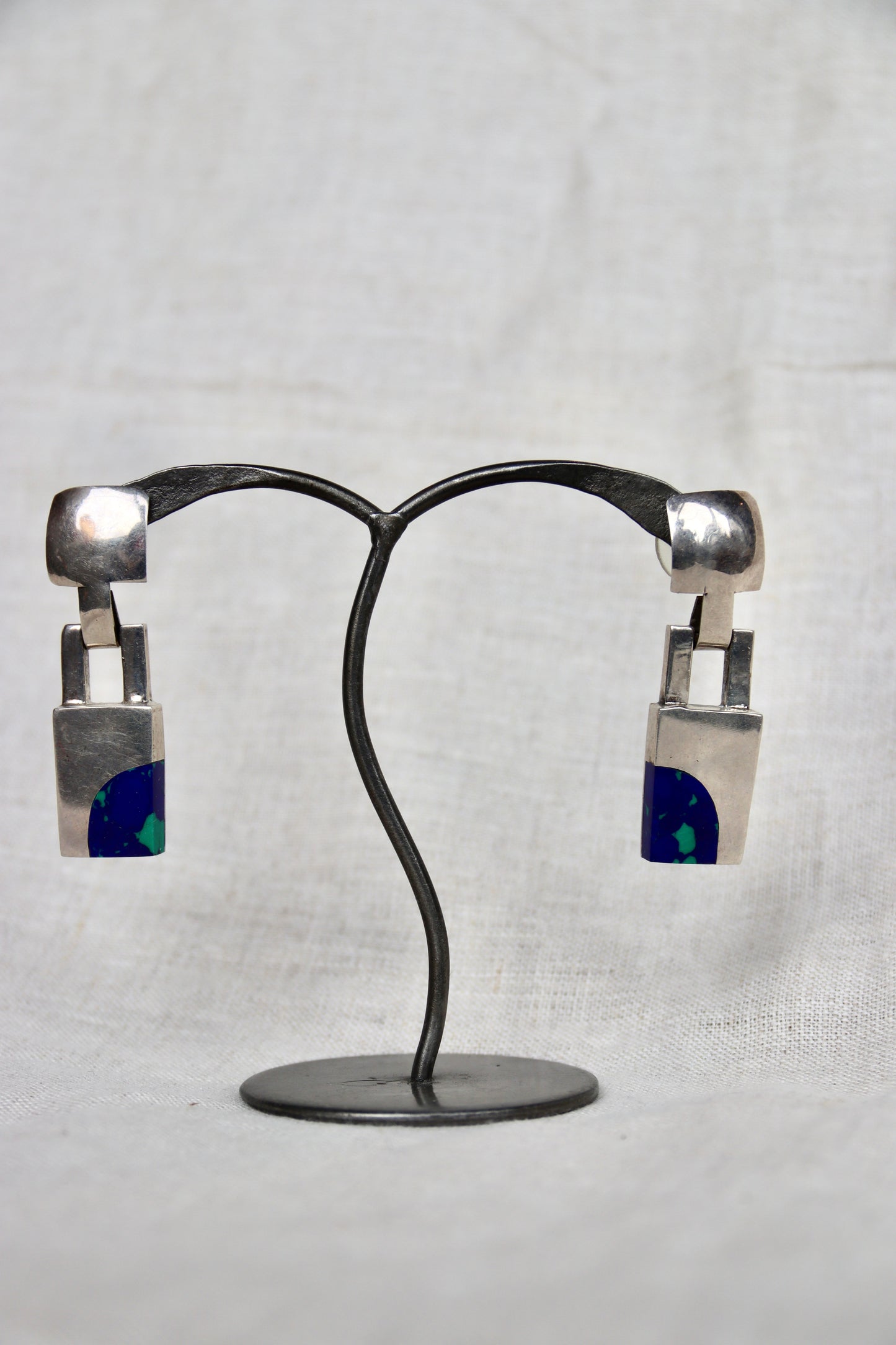sterling silver inlay square drop earrings