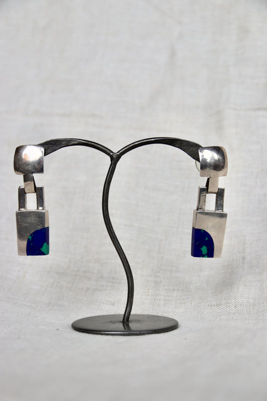 sterling silver inlay square drop earrings