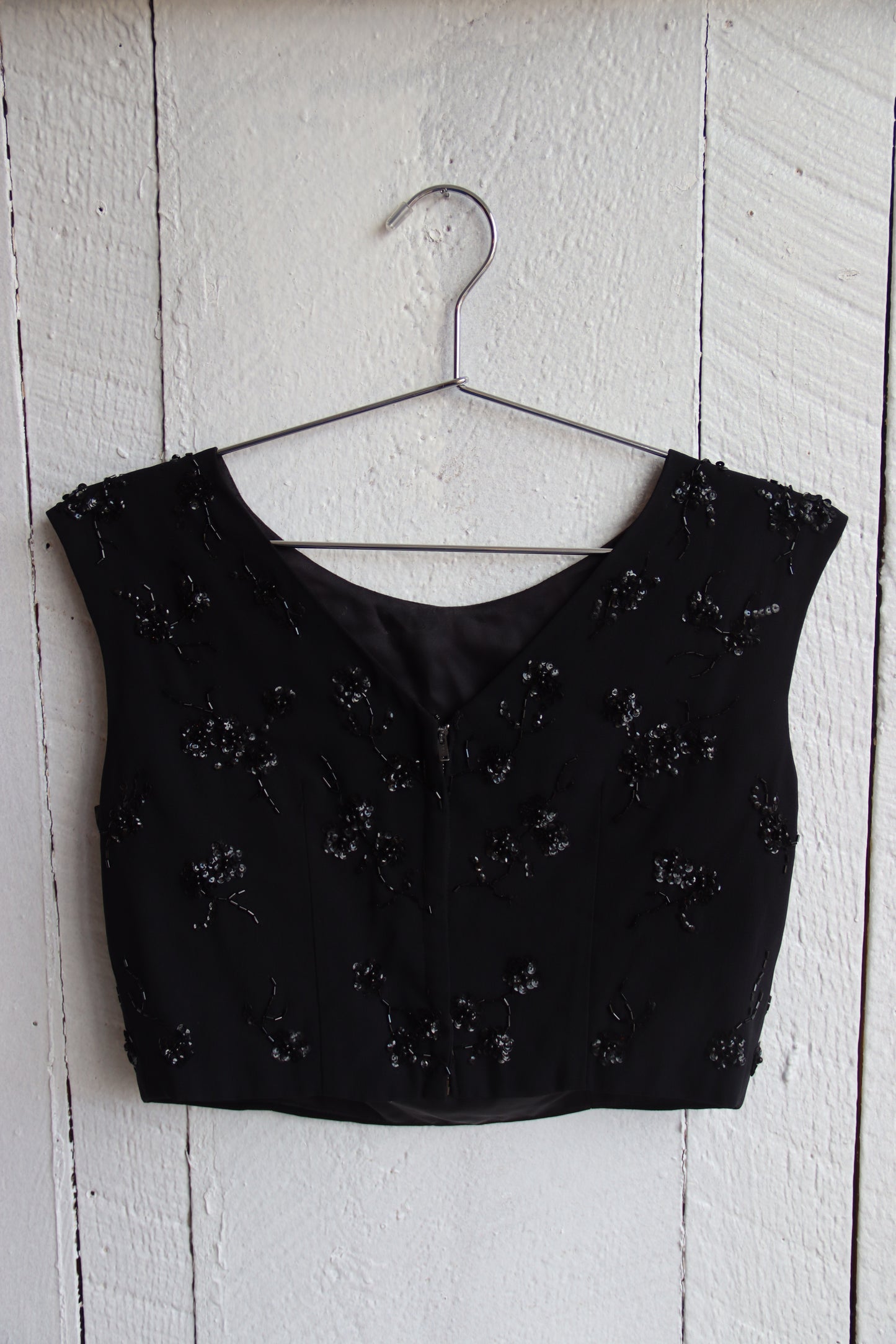 Vintage Black Sequin and Beaded Crop Top