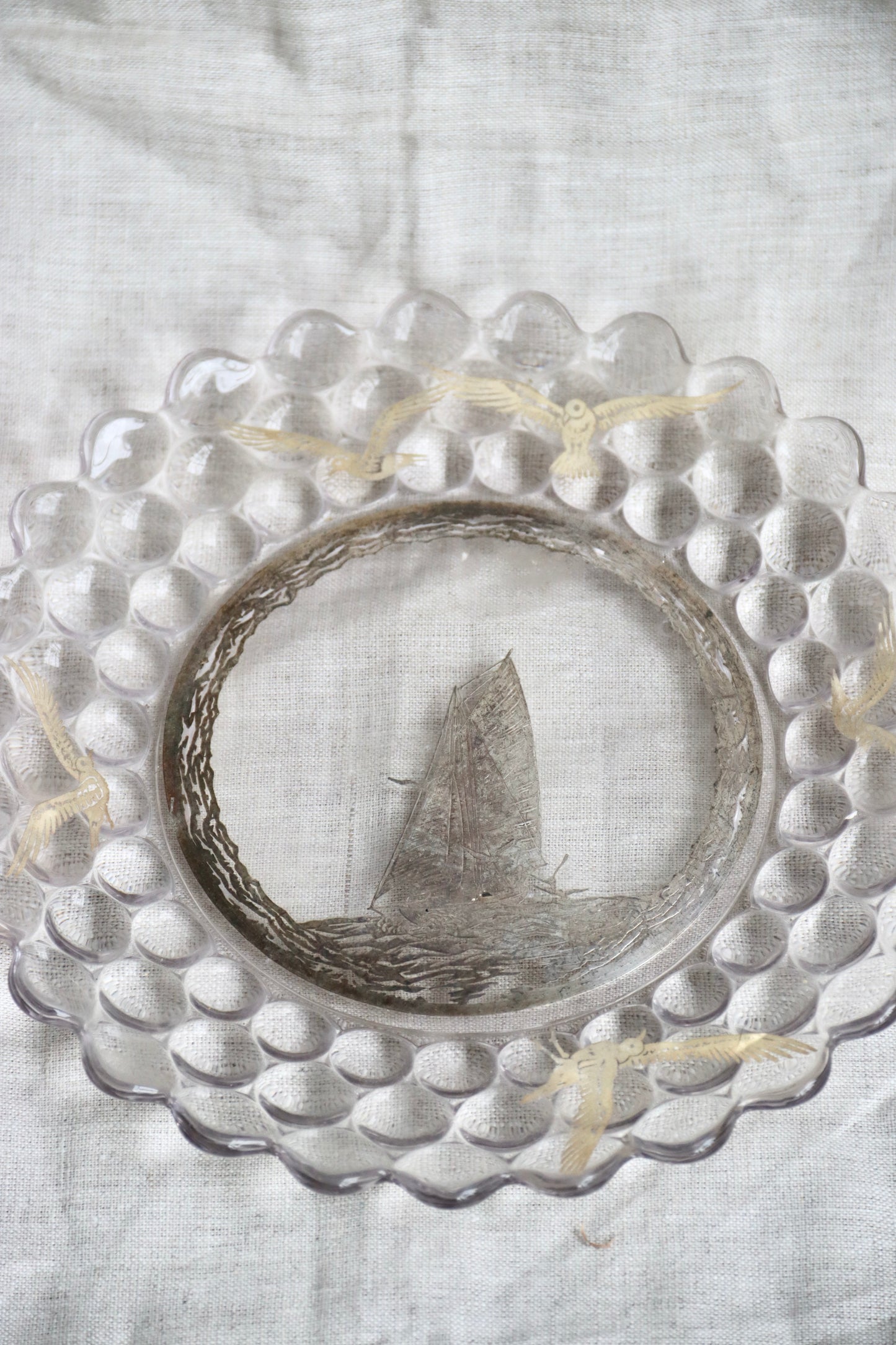 Vintage Glass Plate with Etching