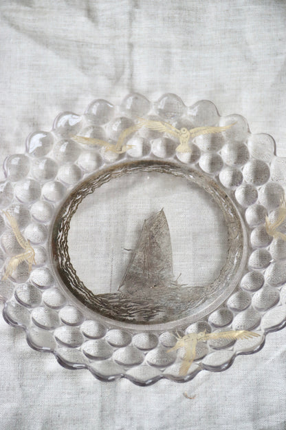 Vintage Glass Plate with Etching