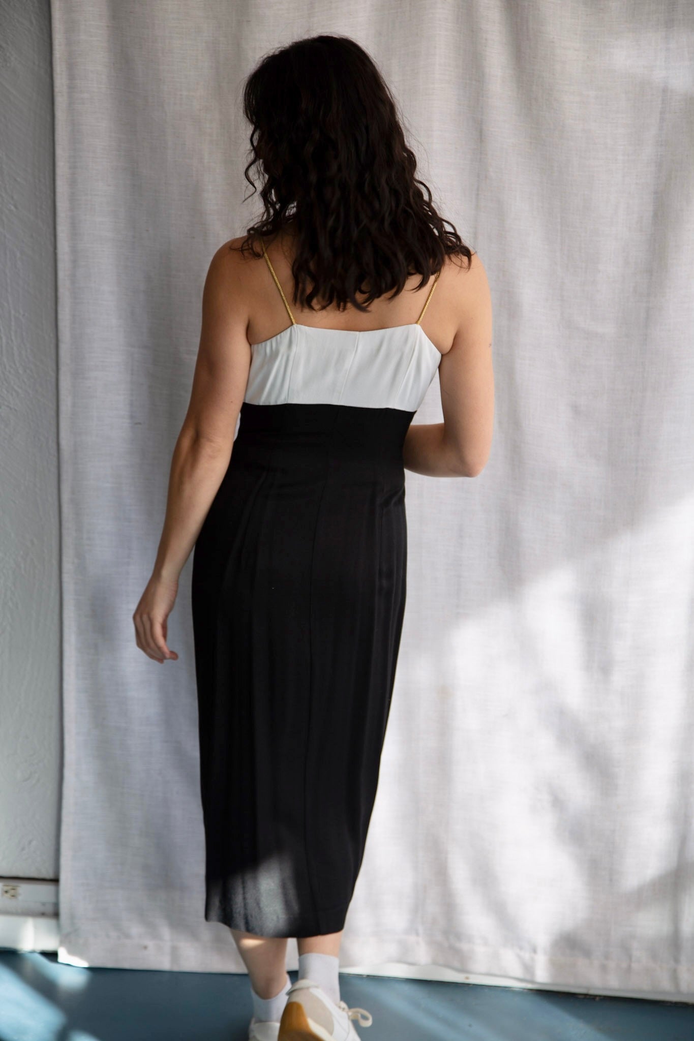Vintage 90s Virgo II Black and White Dress with Gold Straps