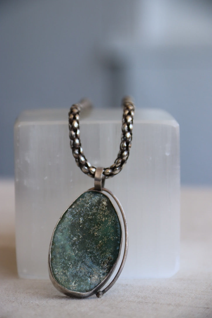 Sterling Silver Necklace with Roman Glass Pendant