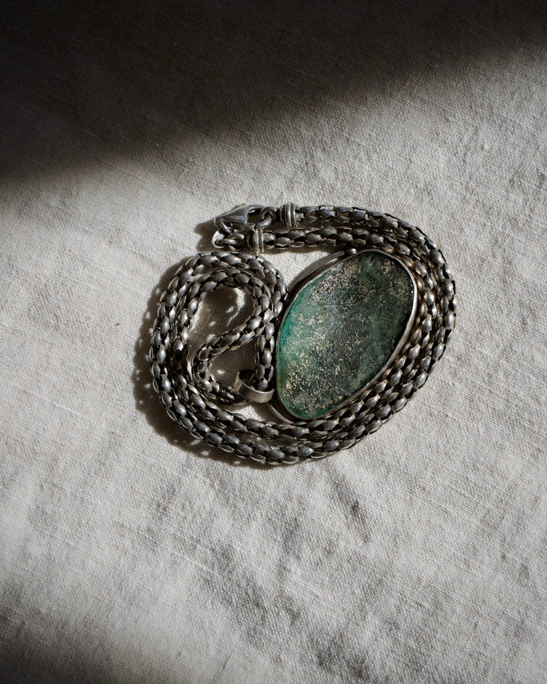 Sterling Silver Necklace with Roman Glass Pendant