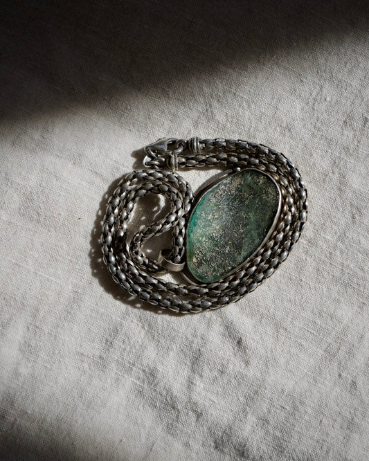 Sterling Silver Necklace with Roman Glass Pendant