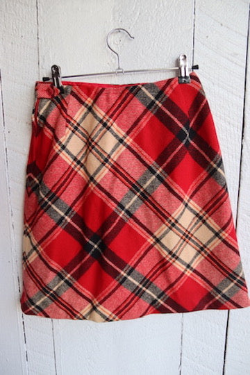 Vintage 1970s Garland Plaid Wool Mini Skirt