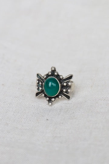 Sterling Silver adjustable green stone ring