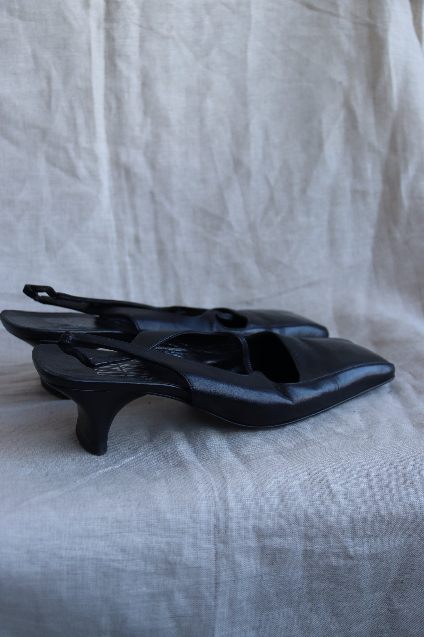 Nancy Geitz Black Square Toe Slingback Heels