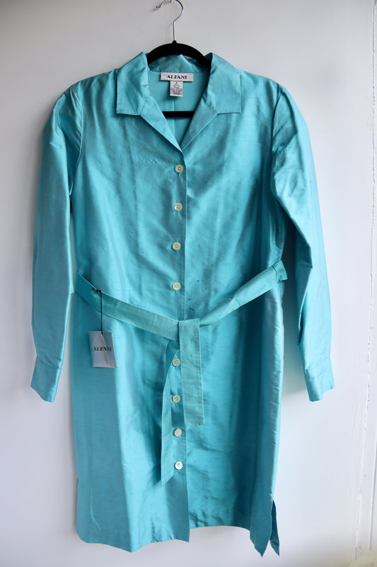 Vintage Alfani Turquoise Silk Shirt Dress