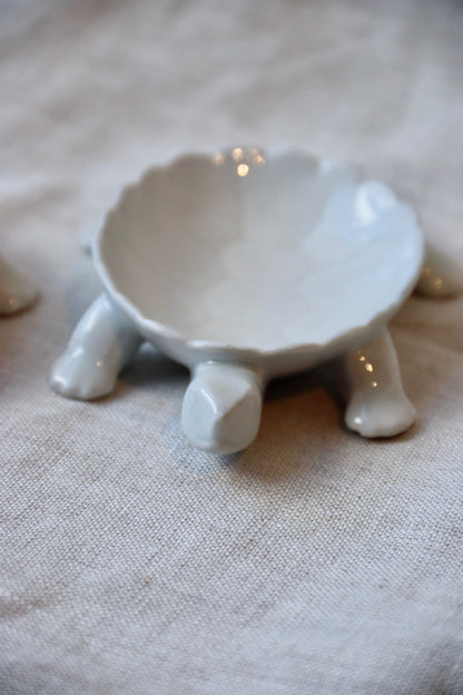 set of 2 mini white porcelain turtle bowls