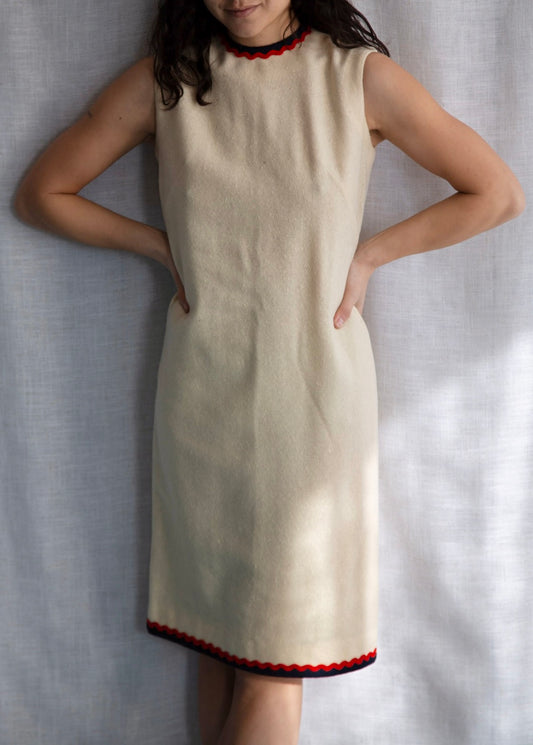 Vintage 70s Country Set Cream Wool Dress