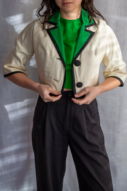 Vintage 60s Green and Cream Matching Jacket and Top Set