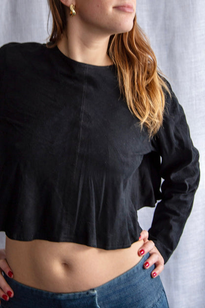 Vakko Black Suede Leather Top