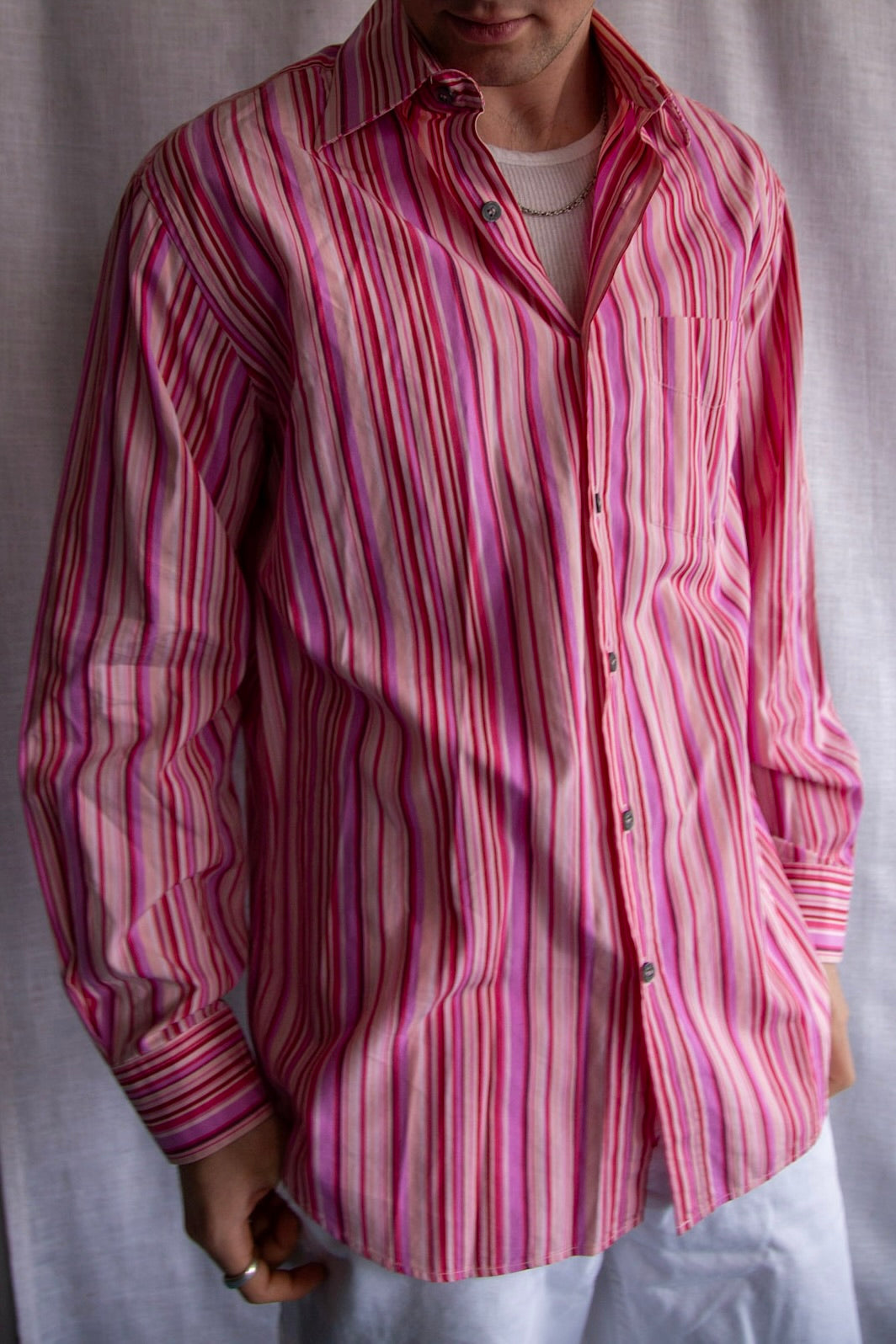 Mens Paul Smith Pink Striped Button Down Dress Shirt