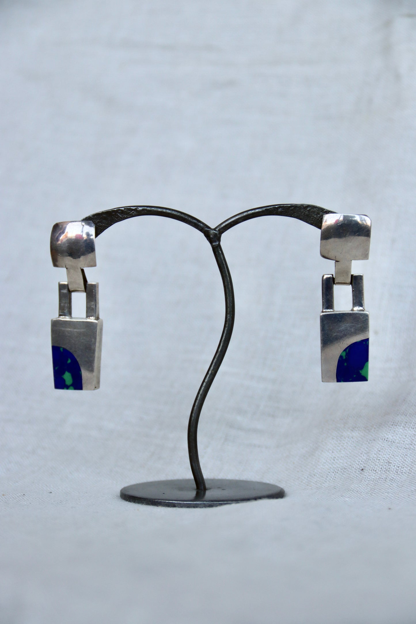 sterling silver inlay square drop earrings