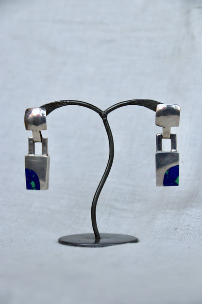 sterling silver inlay square drop earrings
