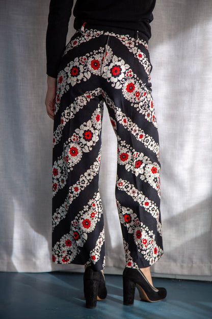 Vintage 1970s Black and Red Paisley Pants