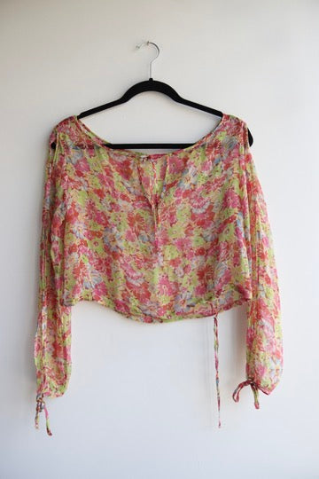 Joie Silk Flower Top with Open Sleeves