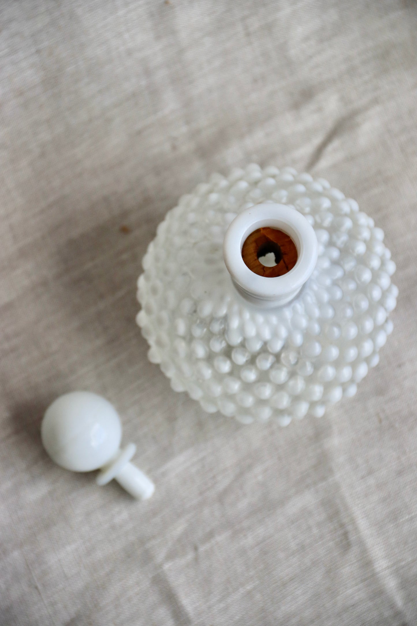 Vintage Fenton White Hobnail Decanter Perfume Bottle With Top