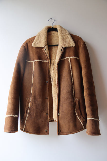 Lucky Brand Brown Leather Faux Shearling Mid-Length Jacket