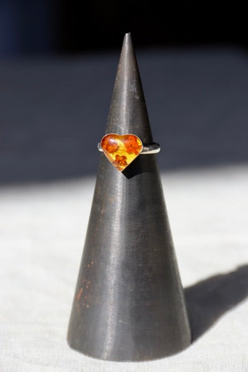 Heart Shaped Pressed Flower Sterling Silver Ring