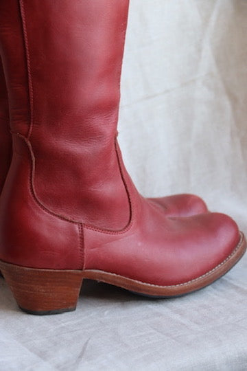 Red Leather Heeled Boots