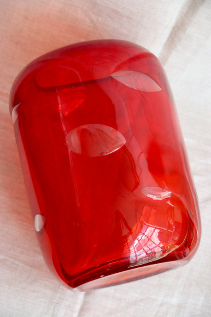 Large Hand Blown Red Glass Bubble Vase