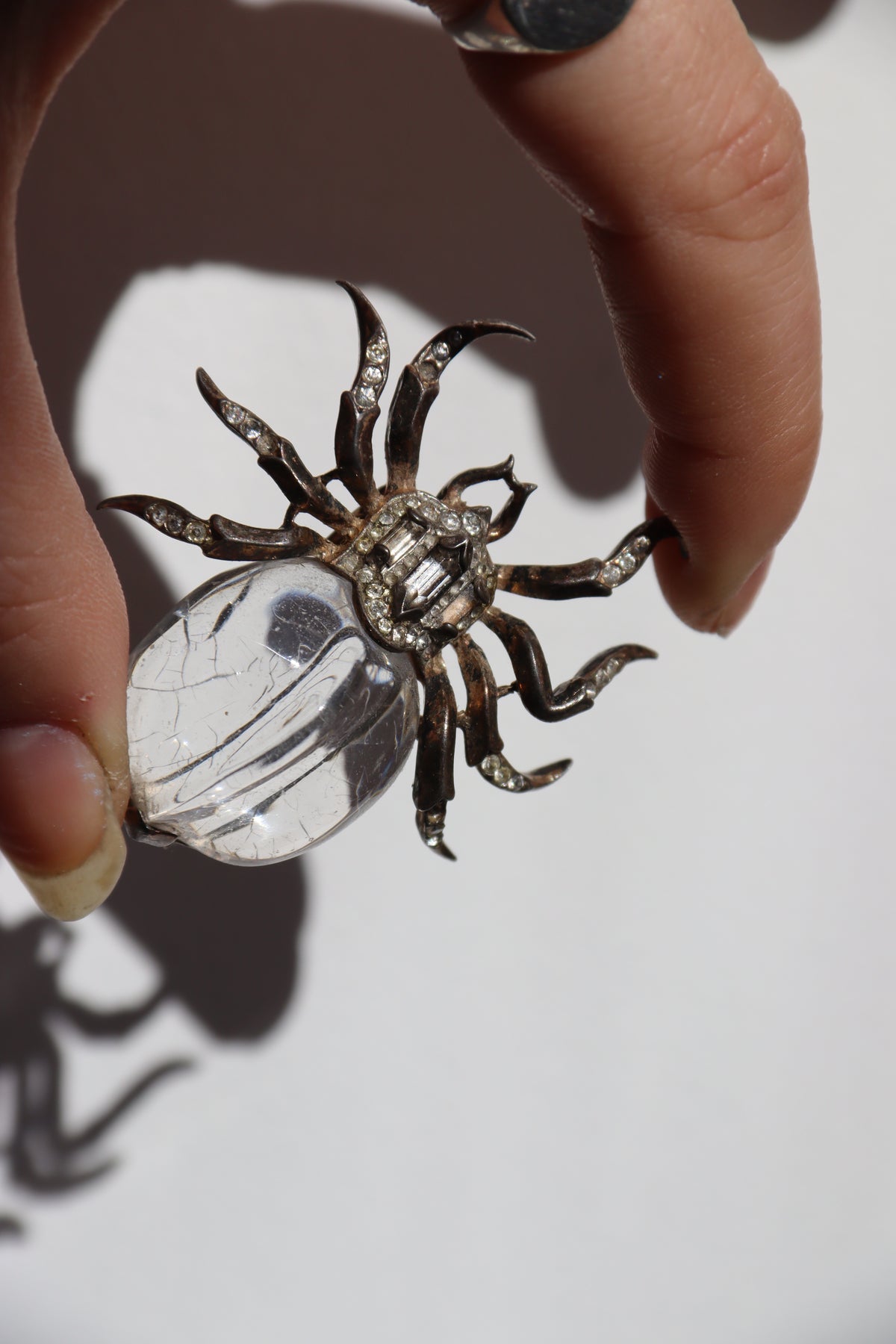 Trifari Sterling Silver Jelly Belly Spider Pin - as is