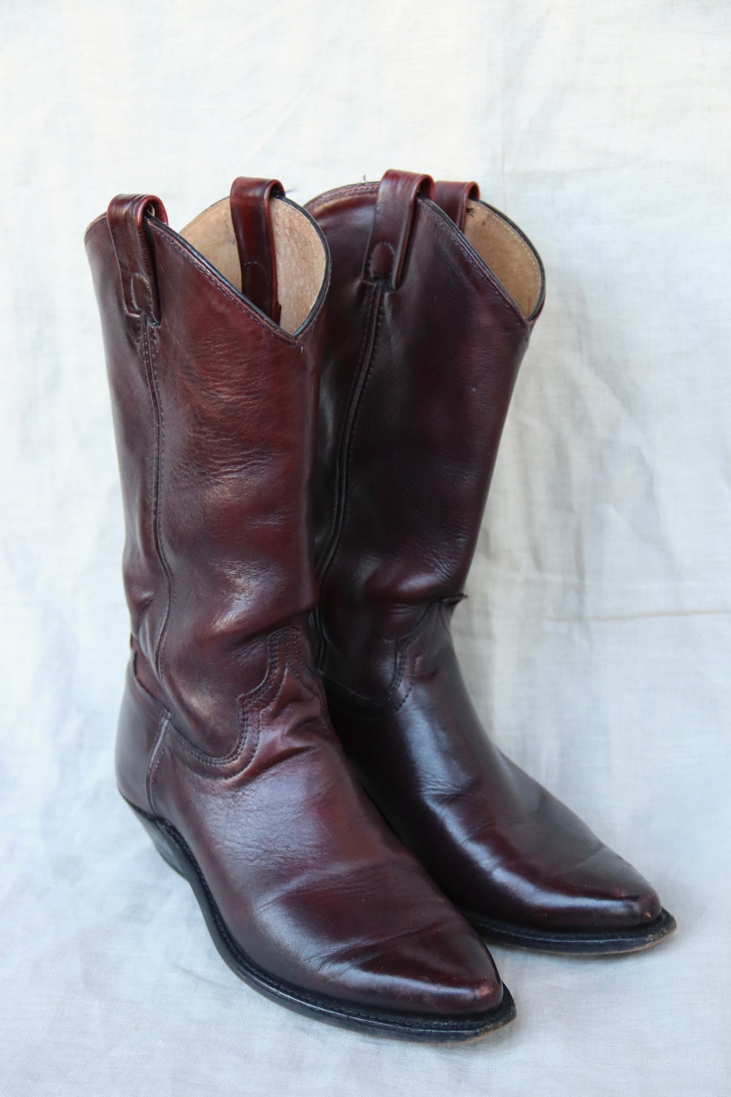 Vintage Burgundy Leather Cowboy Boots