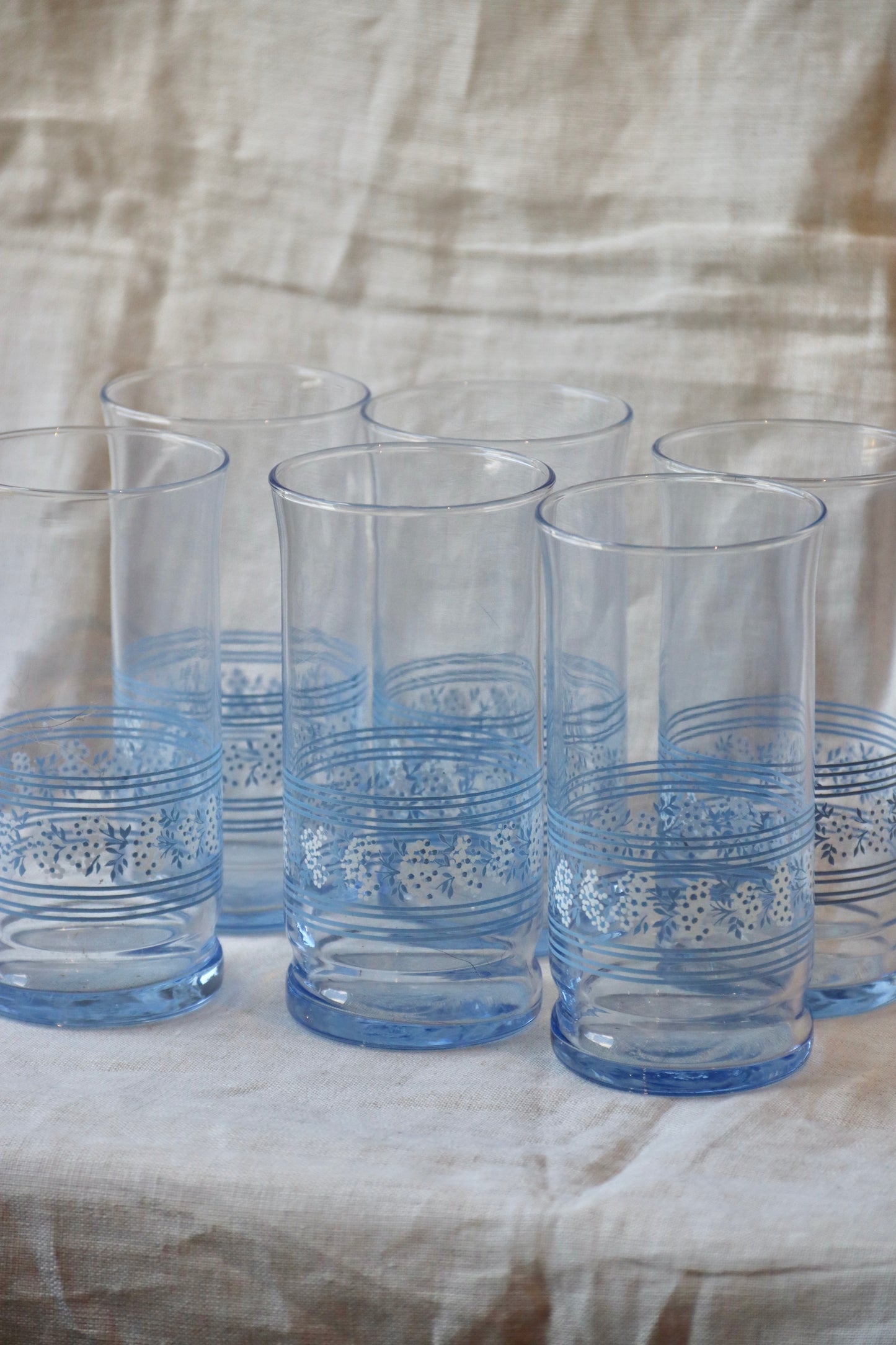 Set of 6 Libbey Blue Floral Glasses