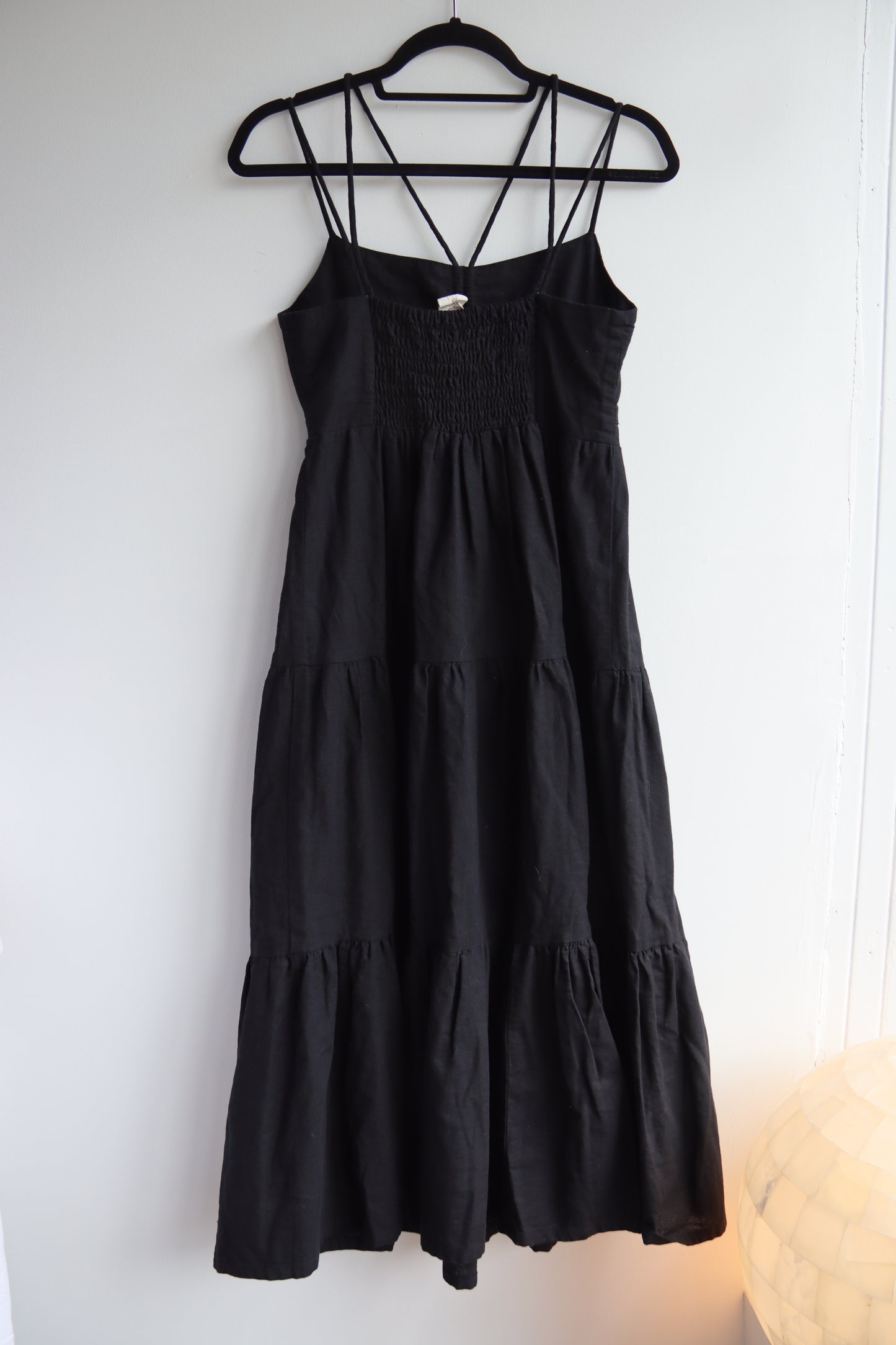 Elf Made By Hand "Rafaela" Strappy Linen Midi Black Dress