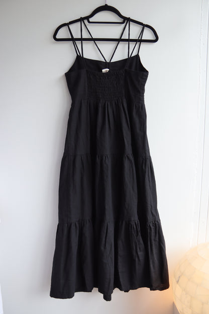 Elf Made By Hand "Rafaela" Strappy Linen Midi Black Dress